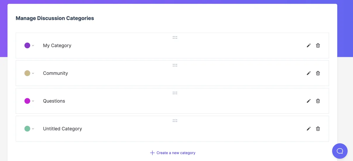 Manage discussion categories